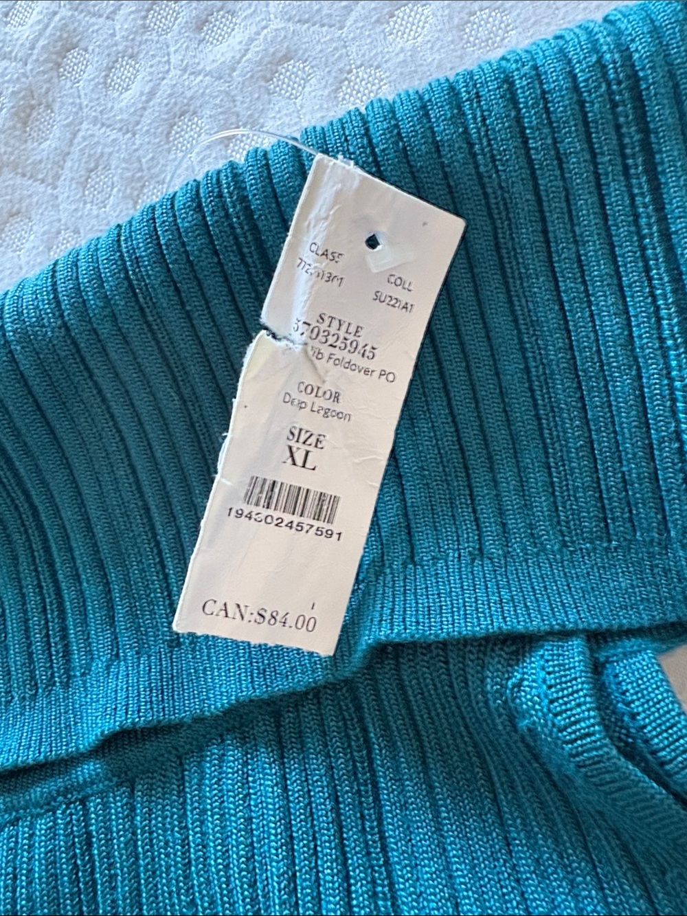 White House Black Market Ribbed Foldover Off-Shoulder Top in Deep Lagoon XL NWT - Picture 3 of 9
